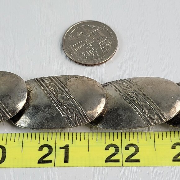 Antique Elgin American Etched Silver Plat Oval Link Necklace Statement 20.5 Inch - Picture 8 of 8